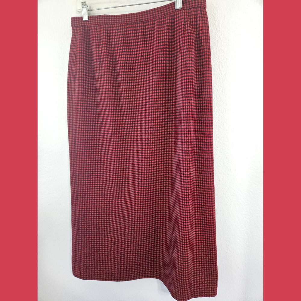 Pendleton Black & Red Houndstooth Wool Long Midi … - image 1